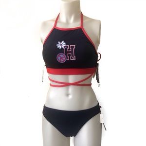 NWT Tommy Hilfiger Navy Red  Halter Bikini
